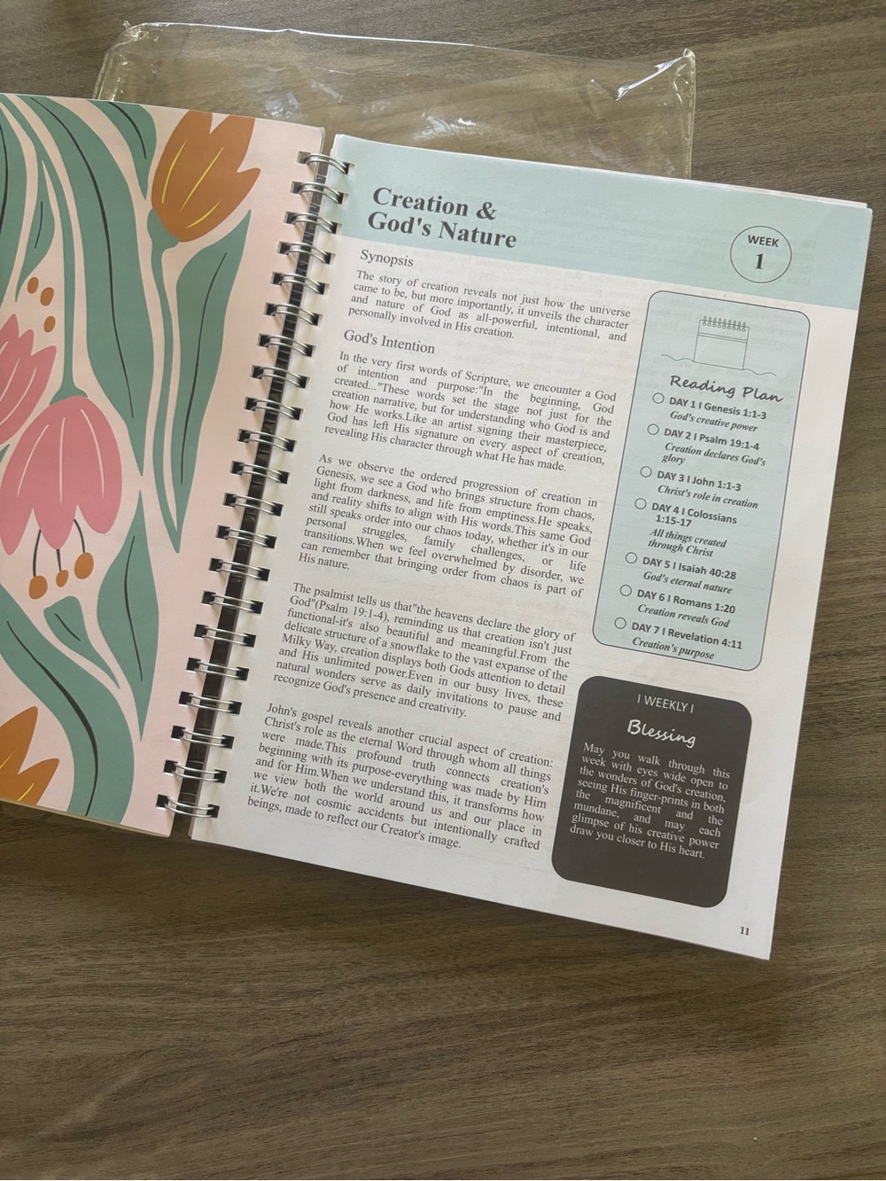 The Bible in a Year Spiral Notebook - Floral Cover (Peach, Green, Orange, Pink) - Picture 4 of 6